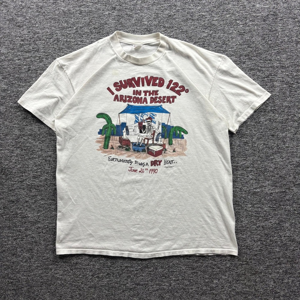 Vintage 1990 Stedman Arizona Desert Skeleton Graphic White Humor T-Shirt Size XL